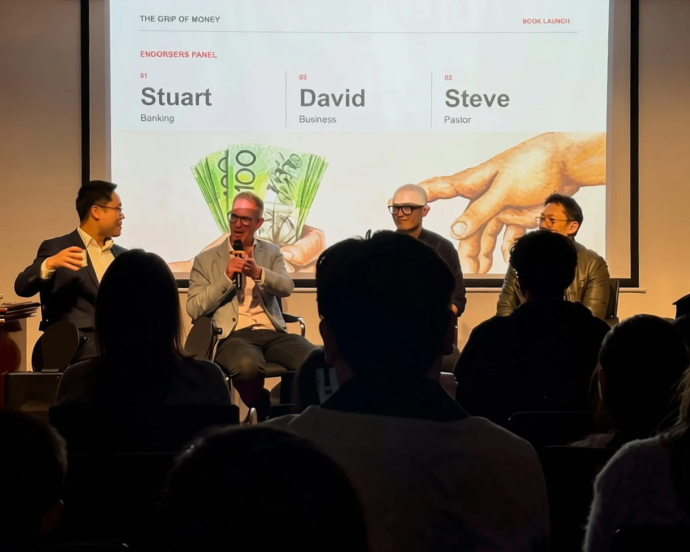 Endorsers panel at The Grip of Money Sydney book launch